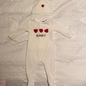 Boutique velvet footie pajama with matching hat 0-3